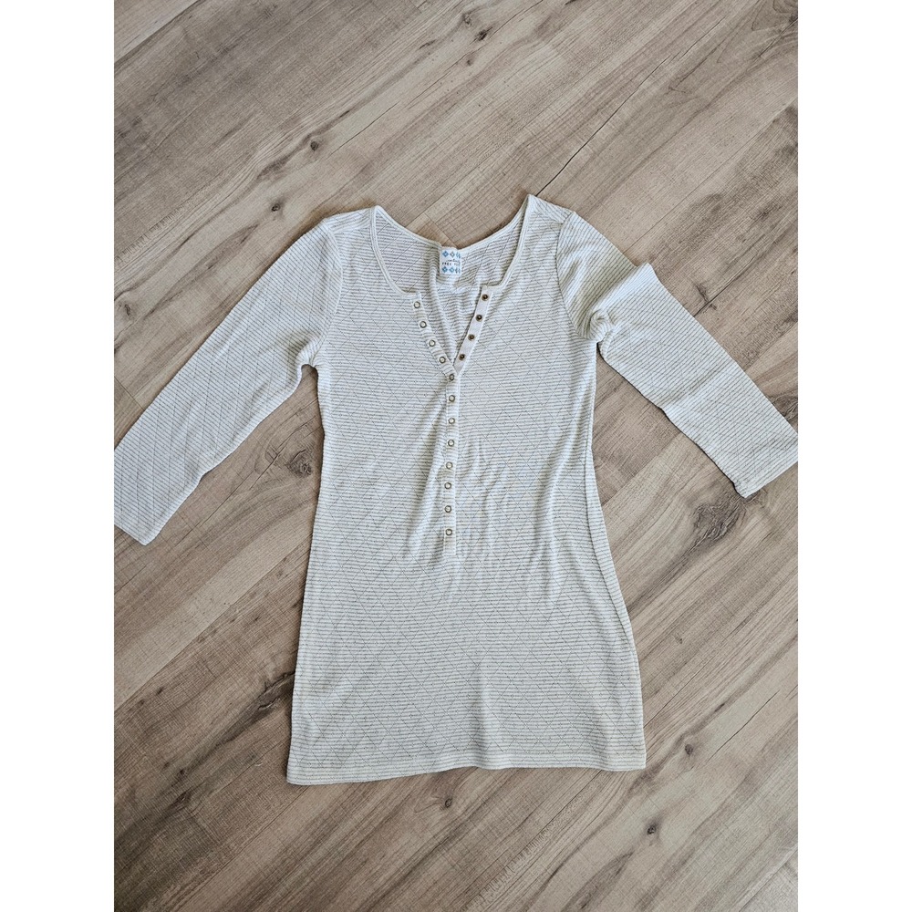 Intimately Free People Gold Striped Pointelle Henley Top Cream Small Sleeptop